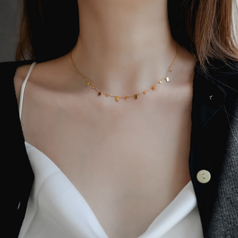 Wholesale Tassel Rectangular Small Piece Titanium Steel Necklaces
